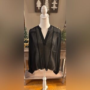 NWT Express Black Long Sleeve V-Neck Sheer Blouse